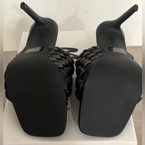 NIB Solid Black Color Faux Leather Square Toe Braided Mule Sandal. Size 8 đź–¤ - Picture 6 of 11